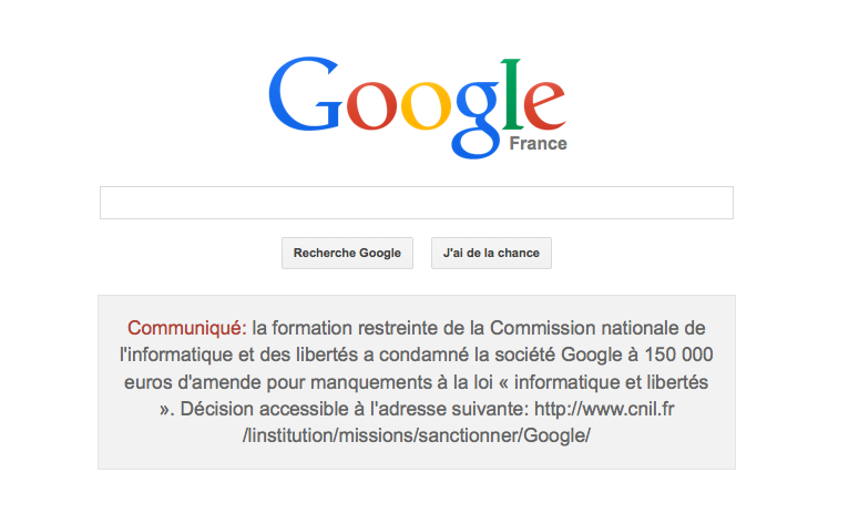 Affichage de la condammmnation de Google...