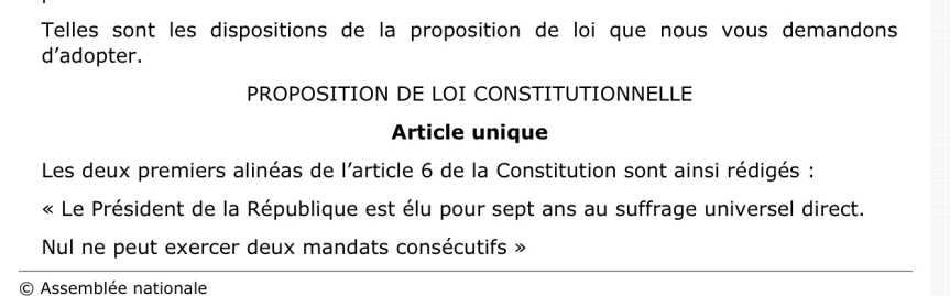 Projet de loi Révision Constitution Mandat présidentiel2