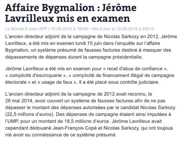 Lavrilleux Sarkozy Bygalion Copé