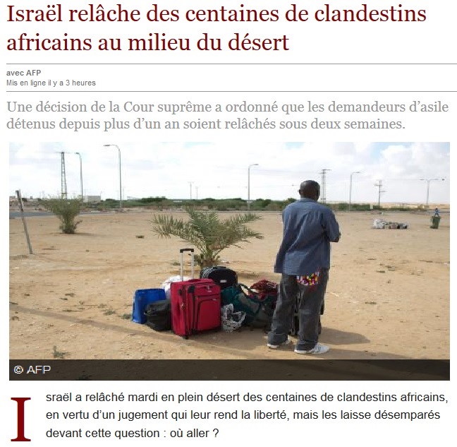 Israël relâche des centaines de clandestins africains au milieu du désert