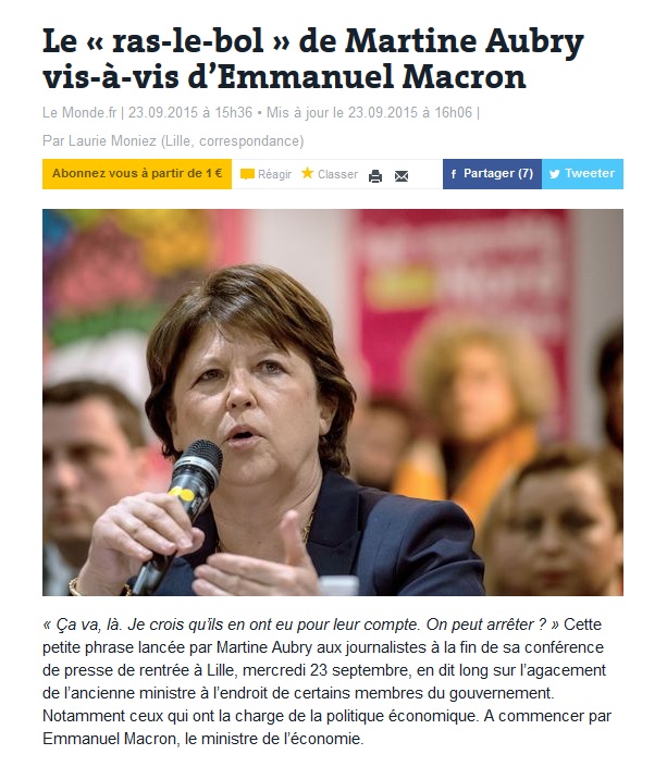 Le « ras-le-bol » de Martine Aubry vis-à-vis d’Emmanuel Macron