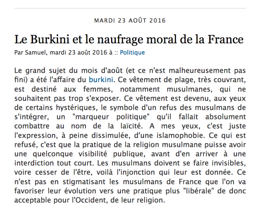 Autheil Le Burkini et le naufrage moral de la France